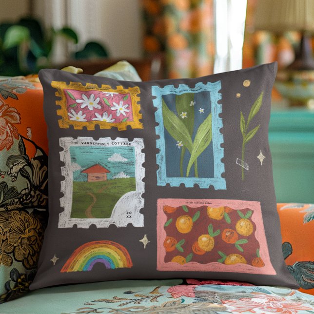 Sunshine Meadows | Stylish Family Name Monogram Throw Pillow (Creator Uploaded)