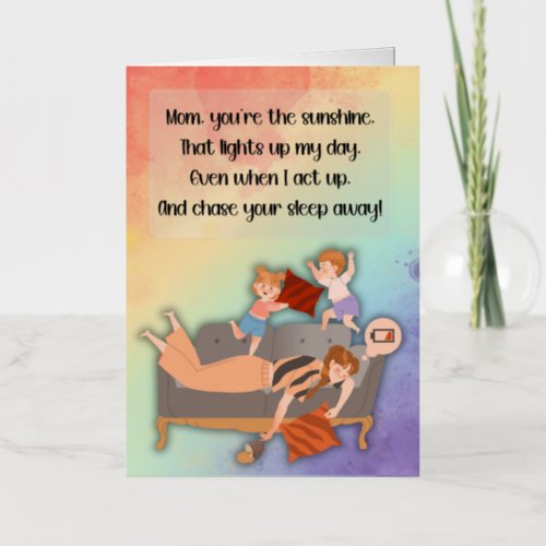 Sunshine Mom Sleepy Coffee Rambunctious Children Foil Greeting Card