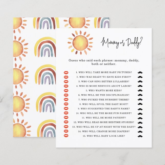 Sunshine mommy or daddy baby shower game (Front/Back)