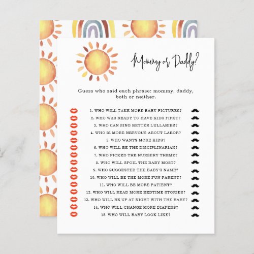 Sunshine mommy or daddy baby shower game
