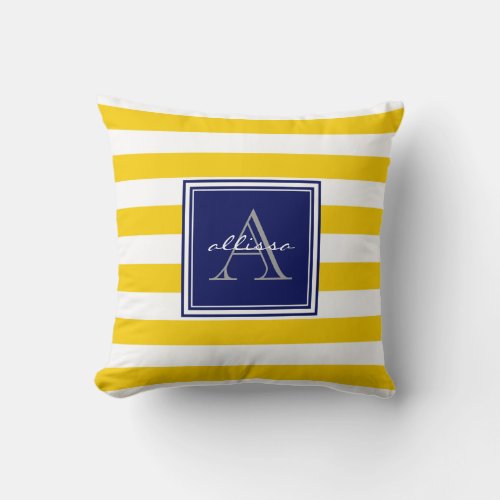 Sunshine Monogrammed Awning Stripe Throw Pillow