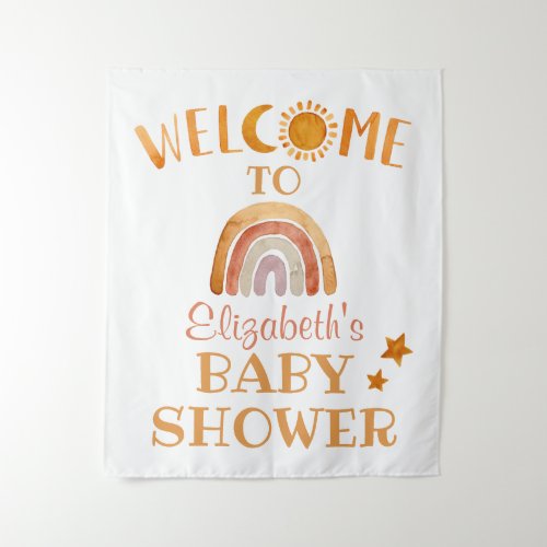 Sunshine Moon Rainbow and Stars Welcome Sign  Tapestry