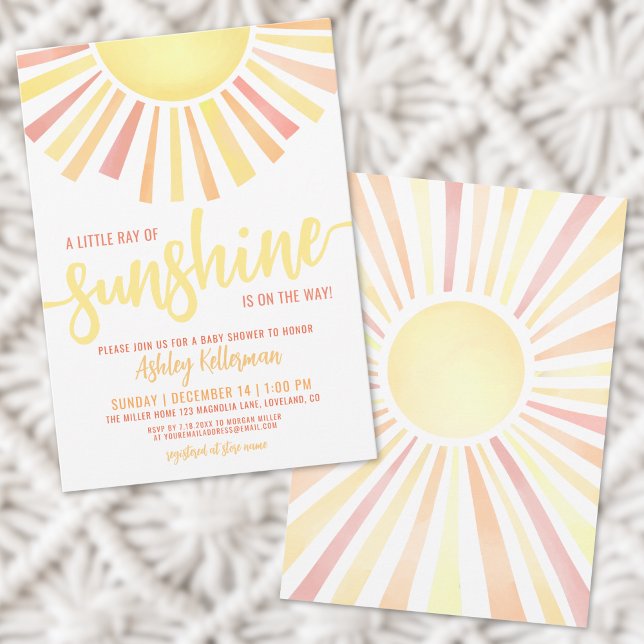 Sunshine Muted Gender Neutral Sun Baby Shower Invitation (Little Ray Of Sunshine Boho Baby Shower Invitation)