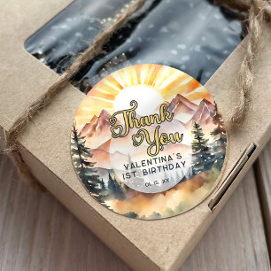 Sunshine Nature Mountains Birthday Party Thank You Classic Round Sticker