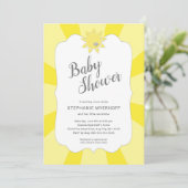 Sunshine neutral gender baby shower, yellow gray invitation (Standing Front)