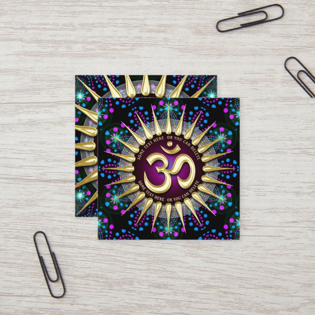 Sunshine OM Energy Magical Light Geometry Square Square Business Card (Front/Back In Situ)