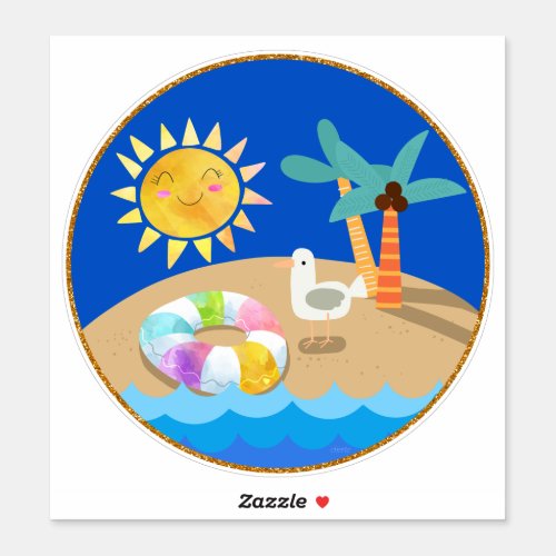 Sunshine on the Beach Palm Trees Seagull Sticker