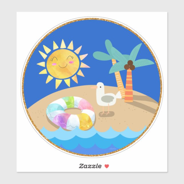 Sunshine on the Beach Palm Trees Seagull Sticker (Sheet)