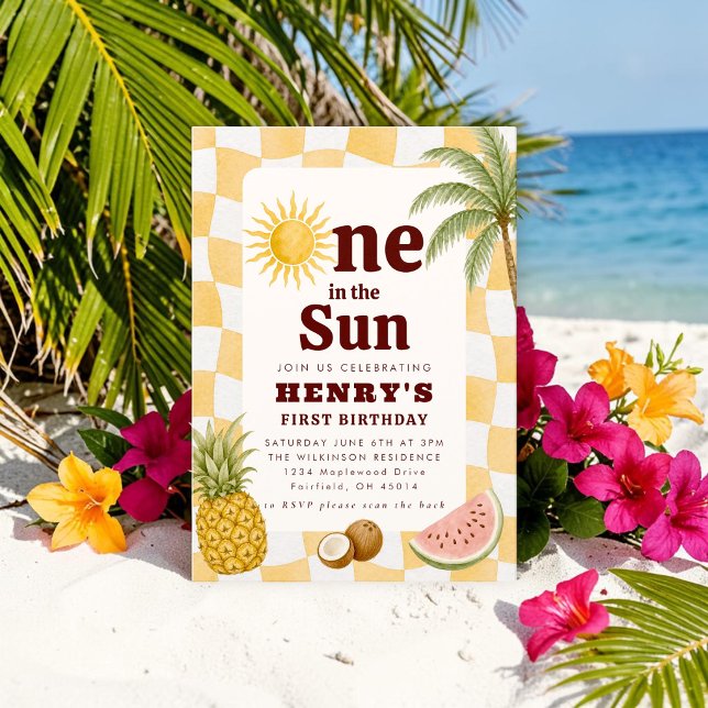 Sunshine One in the Sun Tropical First Birthday  Invitation (Creator Uploaded)