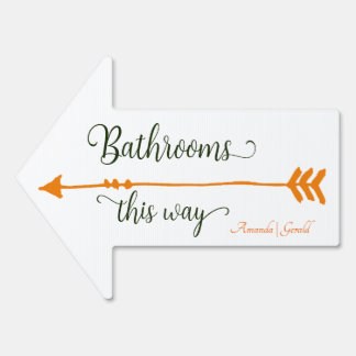 Sunshine Orange Bathrooms This Way Arrow Sign
