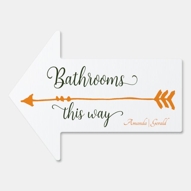 Sunshine Orange Bathrooms This Way Arrow Sign (Front)