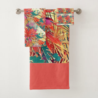 Sunshine Orange Green Bush Graphics Fall Colors Bath Towel Set