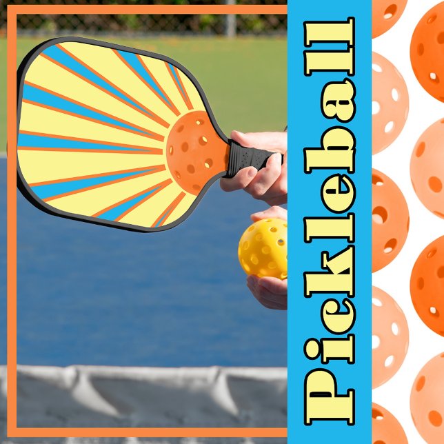 Sunshine Orange Pickleball Yellow Sunbeams on Blue Paddle (Sunshine Orange Pickleball Yellow Sunbeams on Blue Pickleball Paddle)
