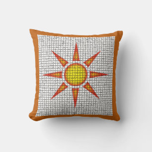 Sunshine Orange Yellow Sun Mosaic Southwest Throw Pillow