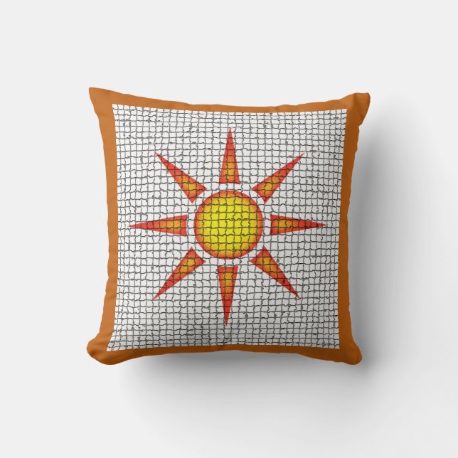 Sunshine Orange Yellow Sun Mosaic Southwest Throw Pillow (Front)