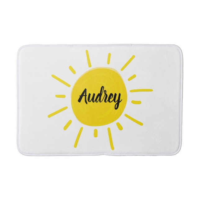 Sunshine Painted Whimsical Yellow Sun Bath Mat (Front)
