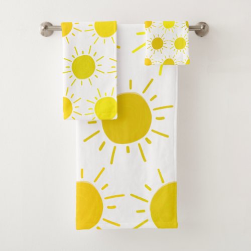 Sunshine Painted Whimsical Yellow Sun Bath Towel Set