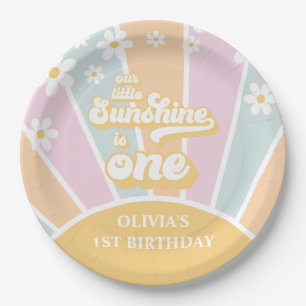 Sunshine pastel Retro daisy boho first birthday Paper Plates