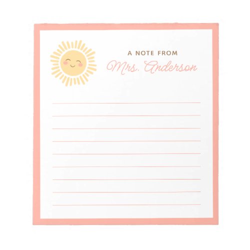 Sunshine Personalized Teacher Appreciation Gift Notepad