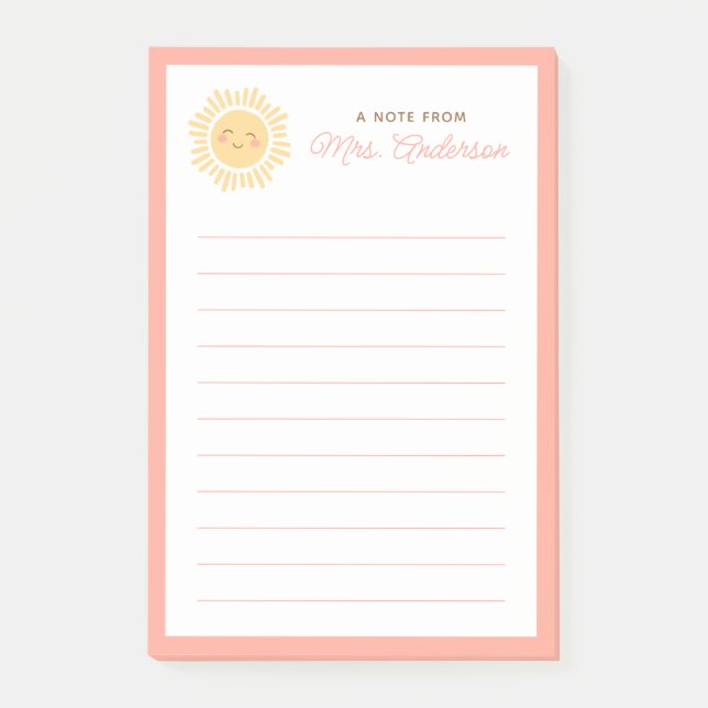 Sunshine Personalized Teacher Appreciation Gift Post-it Notes (Front)