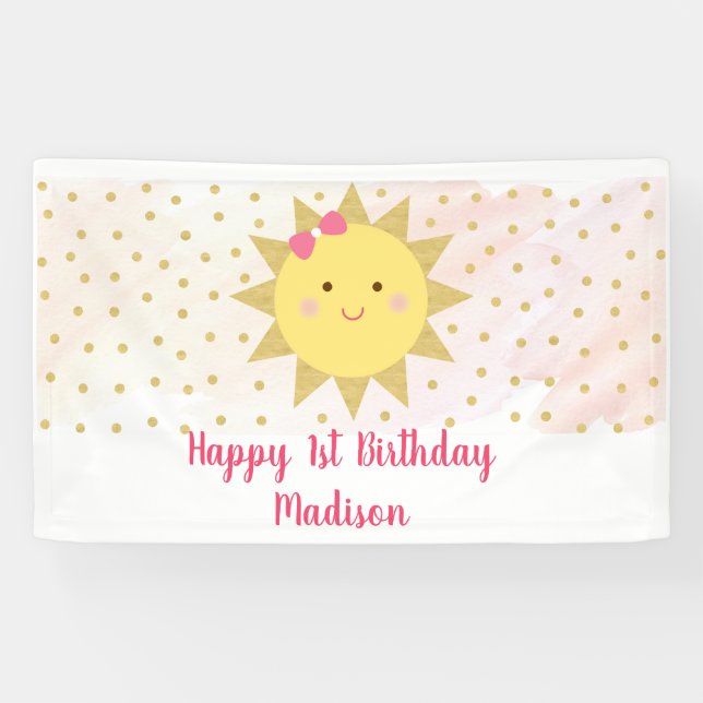 Sunshine Pink & Gold First Birthday Banner (Horizontal)