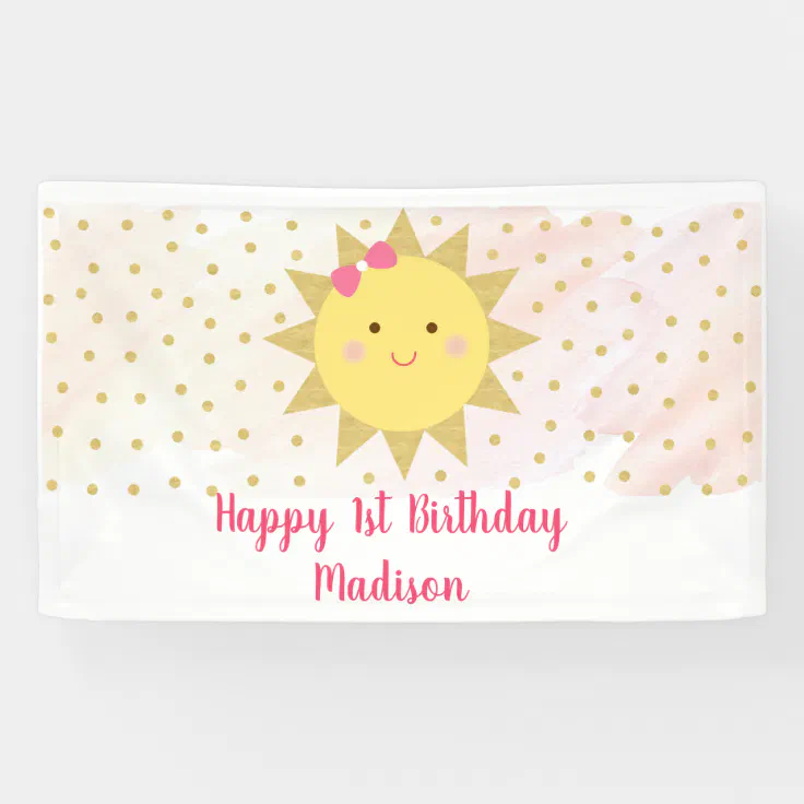 Sunshine Pink & Gold First Birthday Banner | Zazzle