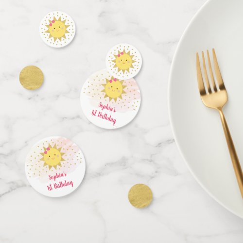 Sunshine Pink  Gold First Birthday Confetti