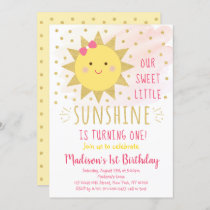 Sunshine Pink & Gold First Birthday Invitation