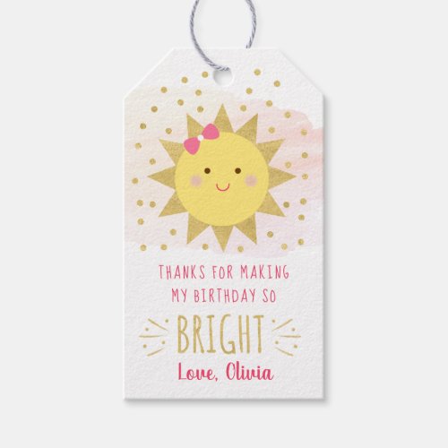 Sunshine Pink  Gold First Birthday Thank You Gift Tags