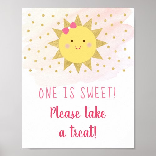 Sunshine Pink  Gold One Is Sweet Birthday Poster