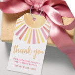 Sunshine Pink Sun Baby Shower Gift Tags<br><div class="desc">Boho Sunshine Sun Thank You Gift Tags. This "Thank You" favor tag is a cheerful and vibrant way to express gratitude, featuring a bright sun at the top with "Thank You" in flowing script beneath it. A short note of appreciation, along with the family name, completes the design, making it...</div>