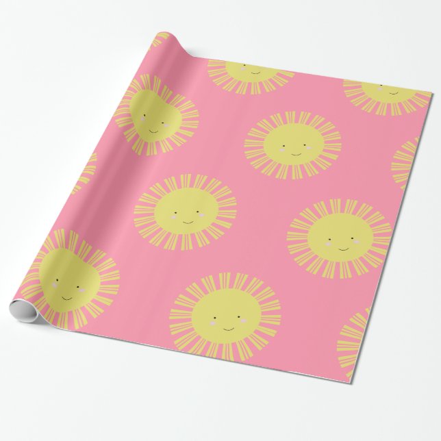 Sunshine Pink Sun Wrapping Paper (Unrolled)