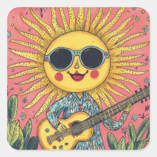 Sunshine Playing Guitar Square Sticker