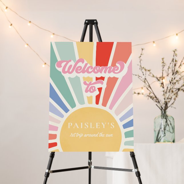 Sunshine Rainbow 1st Birthday Party Welcome Foam Board (In Situ (Stand))