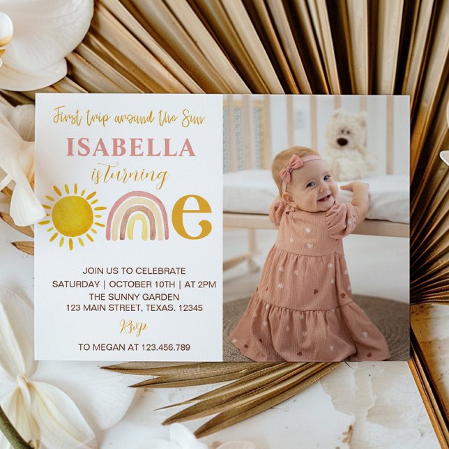 Sunshine Rainbow 1st Birthday Photo Invitation (Creator Uploaded)
