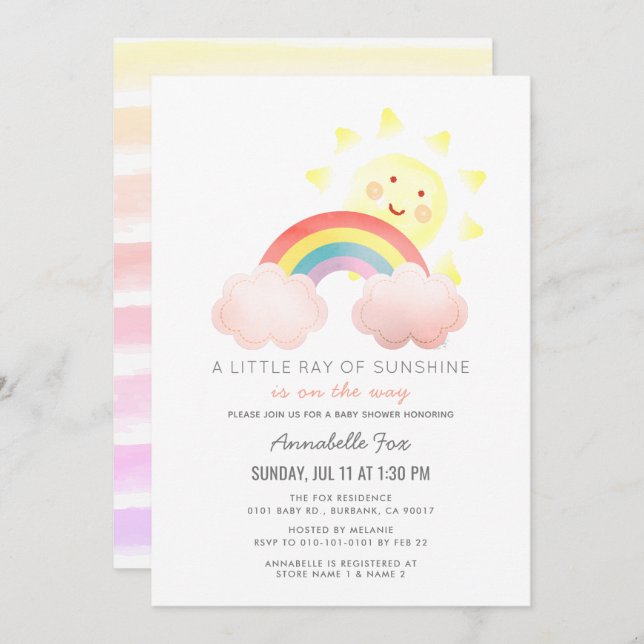 Sunshine & Rainbow Baby Shower Invitation (Front/Back)