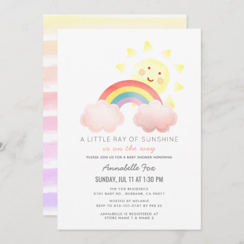 Sunshine  Rainbow Baby Shower Invitation