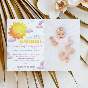 Sunshine Rainbow Birthday Photo Invitation