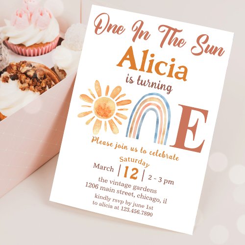 Sunshine Rainbow Boho 1st Birthday Invitation