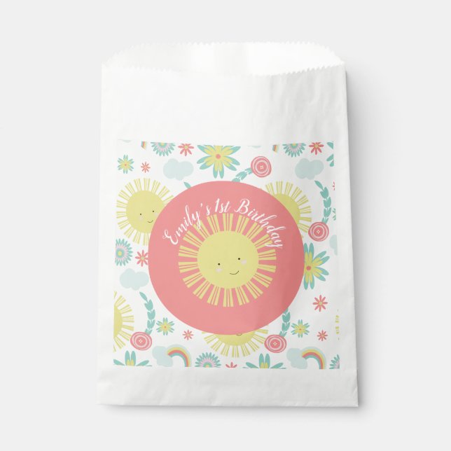 Sunshine Rainbow Floral Birthday  Favor Bag (Front)