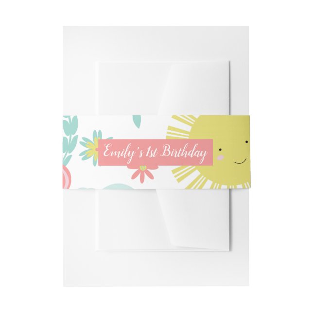 Sunshine Rainbow Floral Birthday  Invitation Belly Band (Front Example)