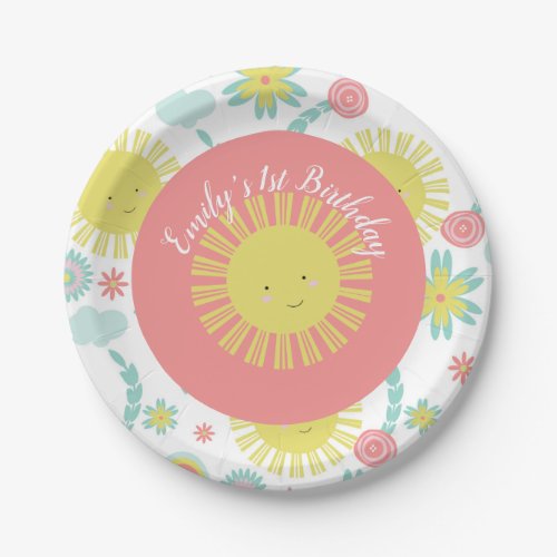 Sunshine Rainbow Floral Birthday  Paper Plates