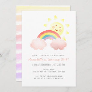 Sunshine & Rainbow Girl 1st Birthday Party Invitation