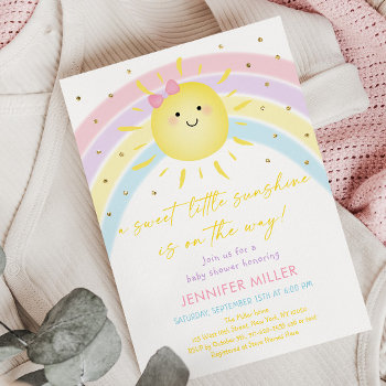 Sunshine Rainbow Pastel Baby Shower Invitation by LittlePrintsParties at Zazzle