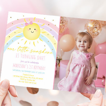Sunshine Rainbow Pastel Birthday Invitation by LittlePrintsParties at Zazzle