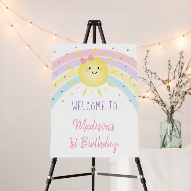 Sunshine Rainbow Pastel Birthday Welcome Foam Board (In Situ (Stand))