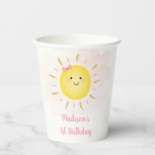 Sunshine Rainbow Pink Gold Birthday Paper Cups