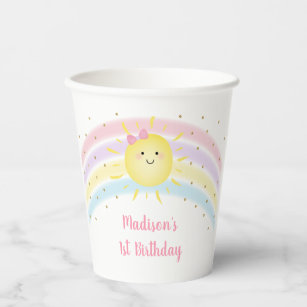 Sunshine Rainbow Pink Gold Birthday Paper Cups