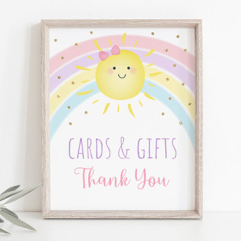 Sunshine Rainbow Pink Gold Cards & Gifts Sign by LittlePrintsParties at Zazzle