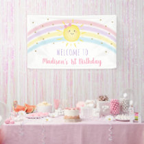 Sunshine Rainbow Pink Gold First Birthday Banner